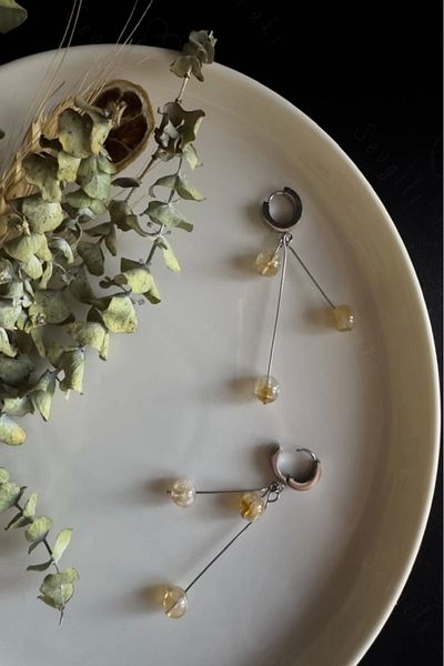 SEVGİLİ TAKI Citrine Natural Stone Steel Earrings - Love Series