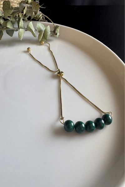 SEVGİLİ TAKI Malahit Natural Stone Adjustable Steel Bracelet -Miracle Series