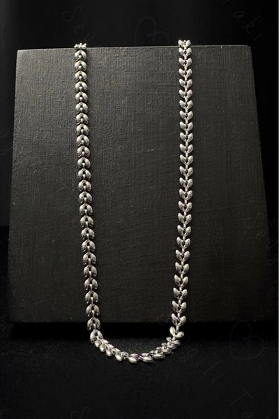 SEVGİLİ TAKI Herringbone / Fishbone Model Steel Chain Necklace |   Blue Series