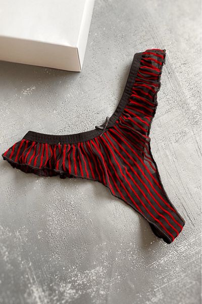 Gece İncisi Transparent Velvet Printed Pleated Thong