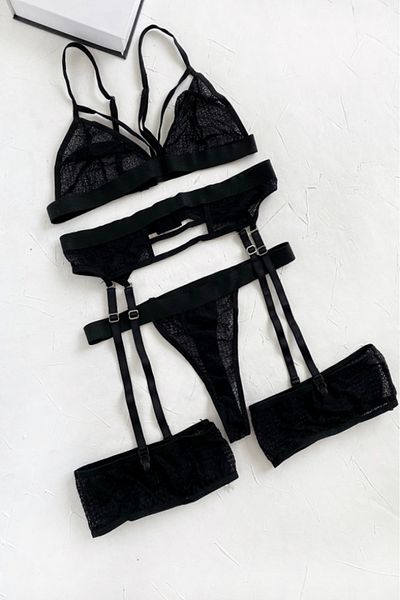 Gece İncisi Garter Mesh Suit Set
