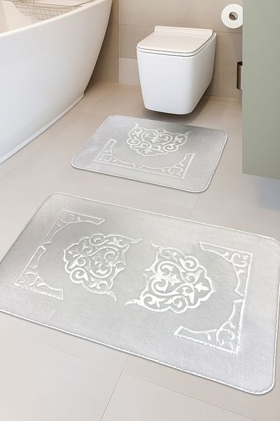 FeelHome Tashkent Deluxe Αντιολισθητική Βάση Super Soft Absorbent Luxury Printed Χαλάκι μπάνιου 2 τεμαχίων Λευκό