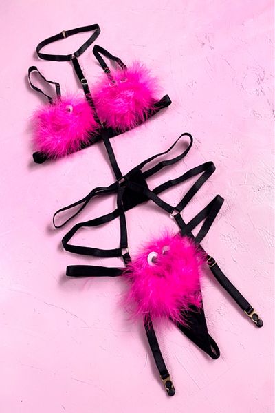 Gece İncisi Garter Set - Pink Feather