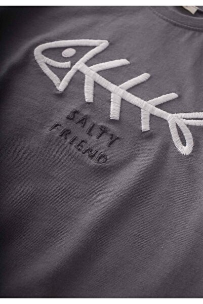 Cigit Fish Embroidered T-shirt 2-8 Years Gray