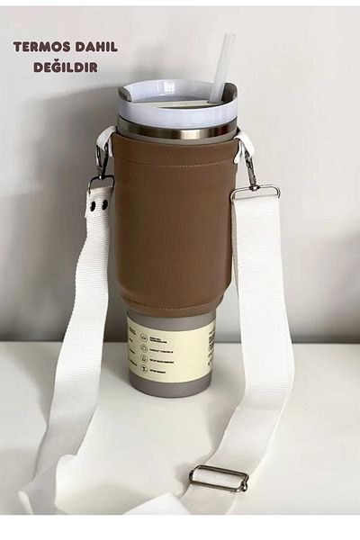 JACA Quencher 1.18 Lt Thermos Compatible Shoulder Strap Case Bag and White Shoulder Strap Accessory with Straw