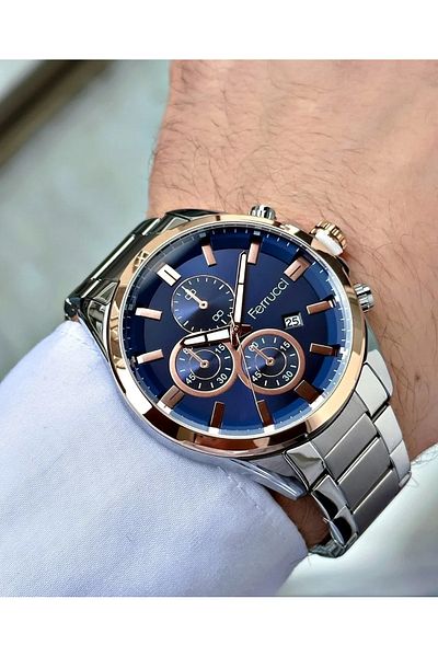 Ferrucci Luxury Men's Wristwatch with Calendar, Gift Package and Hematite Bracelet