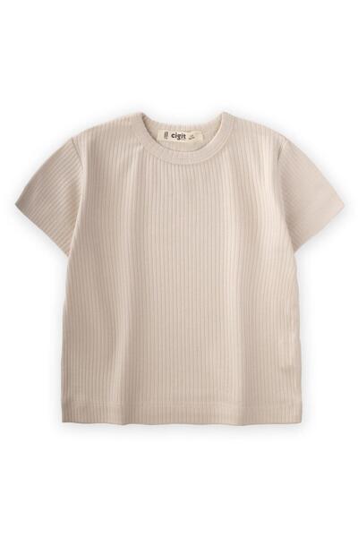 Cigit Ανοιχτό μπεζ κοτλέ μπλουζάκι - Ηλικία 1-5