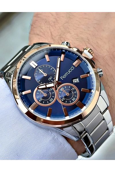 Ferrucci Luxury Men's Wristwatch with Calendar, Gift Package and Hematite Bracelet