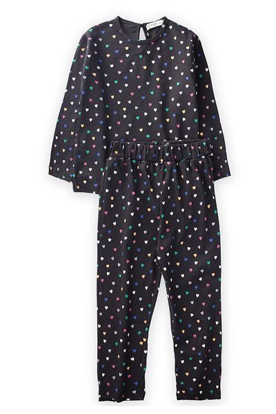 Cigit Patterned Pajama Set 3-8 Years Black