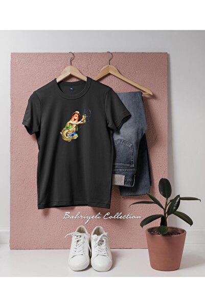 Bahriyeli Collection Oversize Fishing Cartoon Fisherman Design Unisex T-Shirt