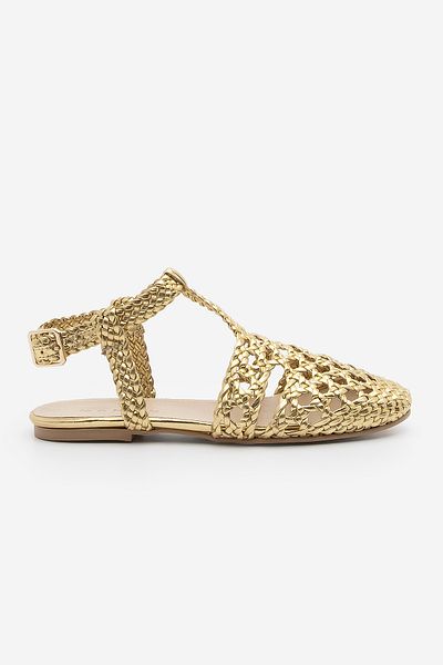 Marjin Women's Ankle Strap Open Back Hand Knitted Daily Sandals Zervin Gold