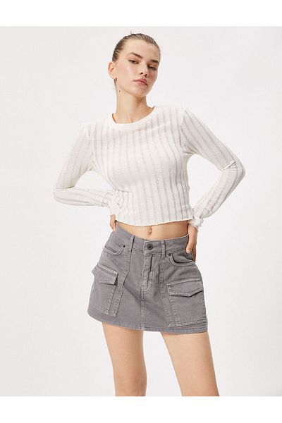 Koton Denim Shorts Skirt Mini Gabardine Fabric Zippered Buttoned