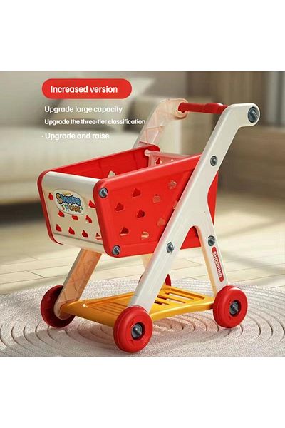 Choice Red Shopping Cart Toy Baby Small Trolley Children Play House Fruit Cut Music Kitchen Supermarket Men
