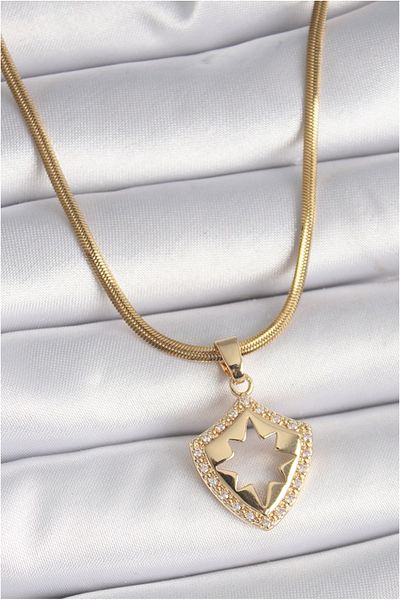Skygo 316L Steel Gold Color Italian Chain Zircon Stone Pole Star Processing Women's Necklace - Tj-Bko9536