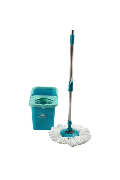 Motek Cleaning Set, Bucket with Centrifuge, Telescopic Handle and Round Mop + Spare 100% Microfiber