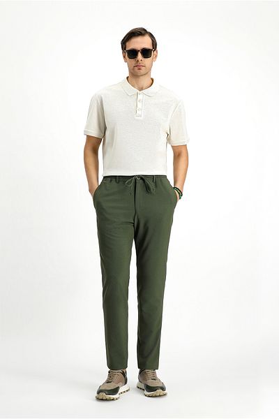 Kiğılı Super Slim Fit Extra Slim Fit Elastic Waist String Seersucker Lycra Classic Fabric Trousers