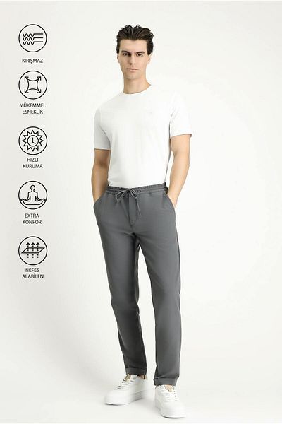 Kiğılı Techno-Line Slim Fit Slim Fit Elastic Waist String Lycra Classic Fabric Trousers