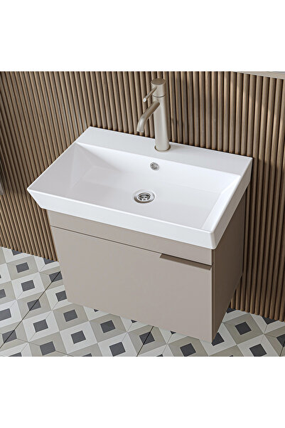 ROOMART Likya Mdflam Kapaklı Lavabolu 60 Cm Banyo Alt Dolabı + Banyo Üst Dolabı + Banyo Boy Dolabı
