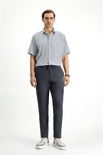 Kiğılı Super Slim Fit Extra Slim Fit Elastic Waist String Seersucker Lycra Classic Fabric Trousers