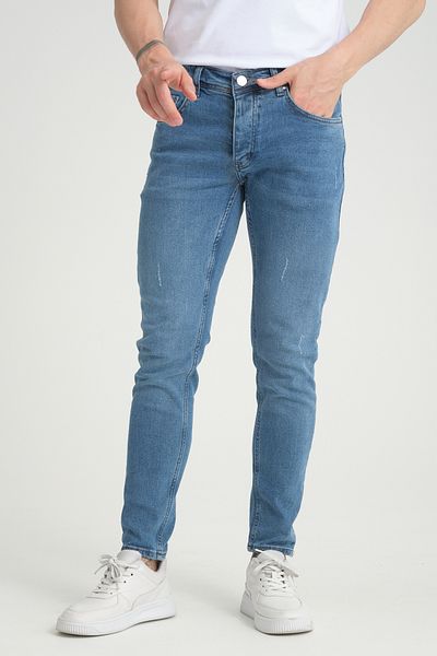 OneZero Ανδρικό παντελόνι μεσαίου μπλε Skinny Fit - Destroy Cut