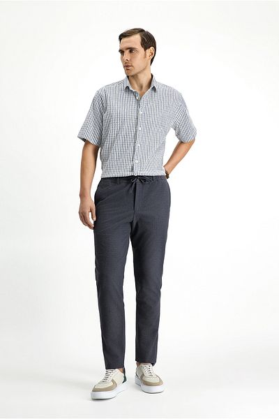 Kiğılı Super Slim Fit Extra Slim Fit Elastic Waist String Seersucker Lycra Classic Fabric Trousers