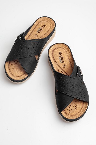ShoesBag Γυναικεία Ανατομική Σόλα Ορθοπεδικές Παντόφλες με σφήνα Τακούνι, Γυναικείες Ορθοπεδικές Παντόφλες Διπλής Πόρπης