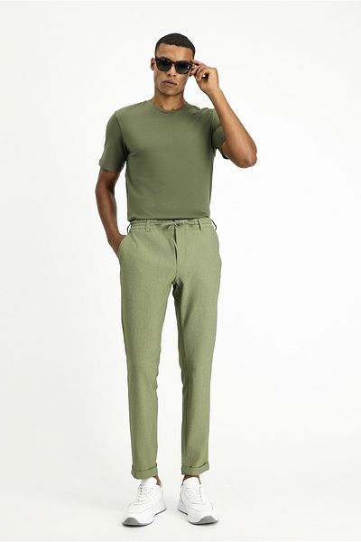 Kiğılı Super Slim Fit Extra Slim Fit Elastic Waist String Seersucker Lycra Classic Fabric Trousers