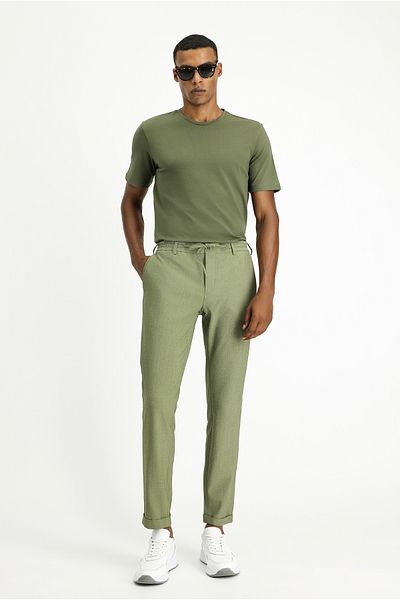 Kiğılı Super Slim Fit Extra Slim Fit Elastic Waist String Seersucker Lycra Classic Fabric Trousers