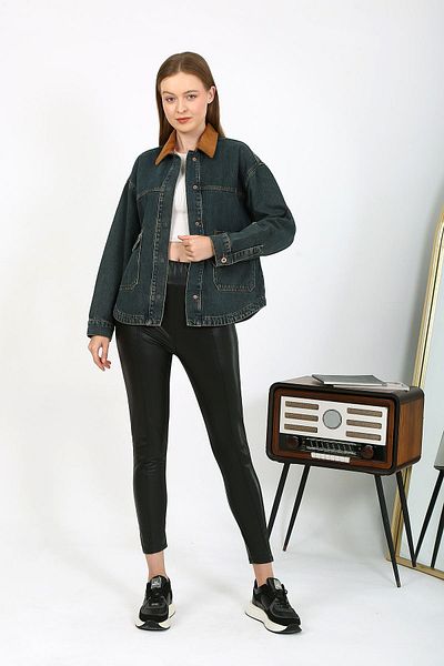 VELLICHOR Jachetă din denim cu guler din catifea Albastru închis