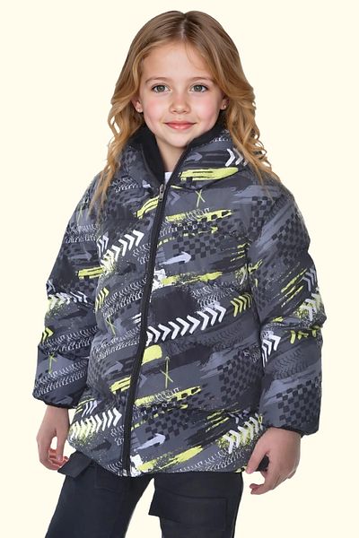 Firststops Girl's Yellow Black Digital Pattern Fleece Water and Windproof Hooded Puffer Winter Coat