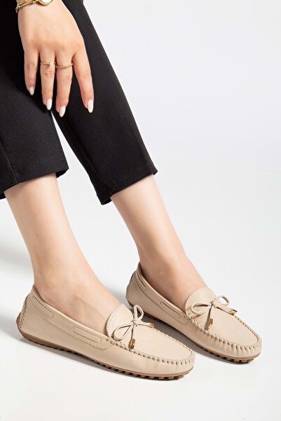ANALİN SHOES Жіночі класичні лофери з натуральної шкіри - бежеві
