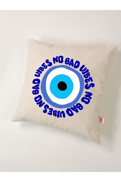 Galia Tasarım Κάλυμμα μαξιλαριού ριχτάρι No Bad Vibes με χάντρες από λινό πλυμένο (45X45 CM)