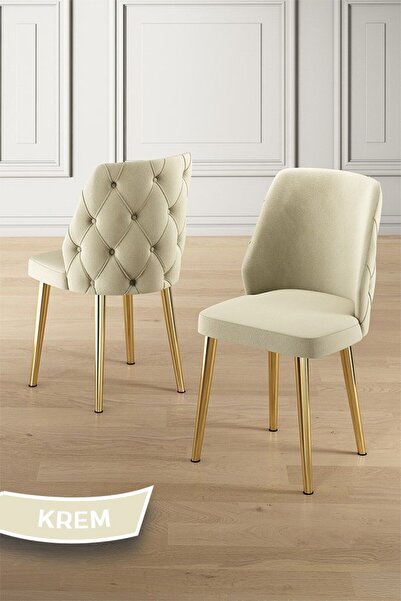 Canisa Afe Serisi 90x168 Lak Panel Beyaz Mermer Desen Gold Ayak Masa Takımı 6 Krem Sandalye