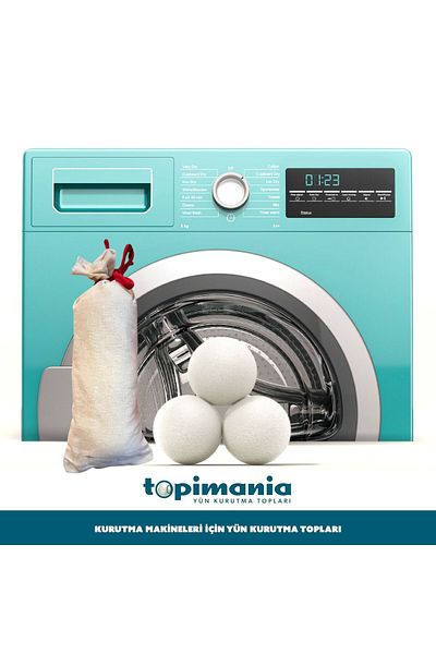 Topimania 3 Pieces XXL Natural Domestic Production - Laundry Wool Drying Ball with Pouch Gift (for Dryer)