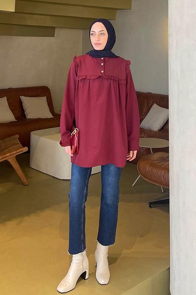 lamelif Çağla - Judge Collar and Front Pleated Tunic