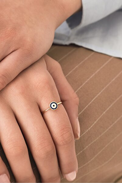 Çoruh Kuyumculuk Nazar Boncuğu Detaylı İnce Altın Yüzük