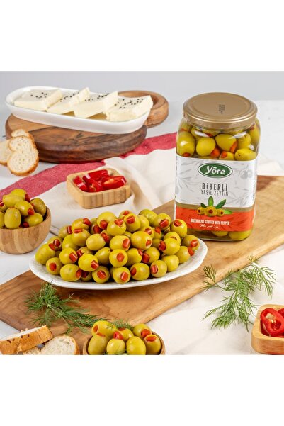 Yöre Domat Biberli Jumbo Yeşil Zeytin Cam Kavanoz 2 X 550 gr (181-200 KALİBRE)