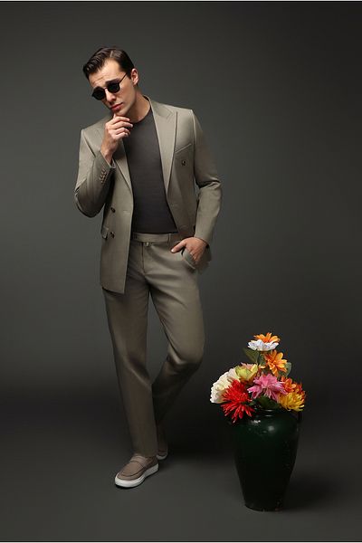 Kiğılı Super Slim Fit Extra Slim Fit Cotton Lyocell Double Breasted Suit