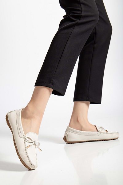ANALİN SHOES Дамски класически мокасини от естествена кожа - кремави