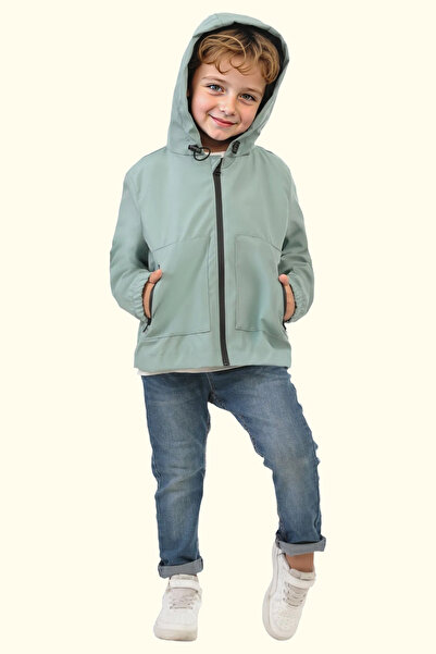 Firststops Αδιάβροχο με κουκούλα Mint Green Water and Windproof για αγόρι - με διπλό φερμουάρ και τσέπες