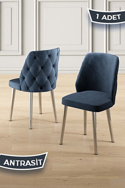 Canisa Leja Serisi 1 Adet Antrasit Mutfak Sandalyesi Krom Kaplama Metal Ayak ...