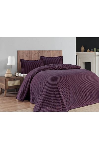 Merinos Modern Line 3 Piece Double Blanket Set Boxed 220X240 Plum