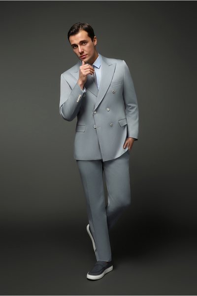 Kiğılı Slim Fit Dar Kesim Pamuklu Lyocell Kruvaze Takım Elbise