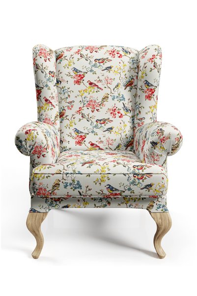 CANİLA Digital Printed Fabric with Watercolor Bird Pattern. Cotton Lining Upholstery Fabric