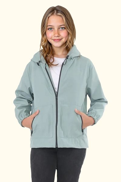 Firststops Mint Green Girl's Raincoat - Water and Windproof, Hooded, Double Zipper and Pocket