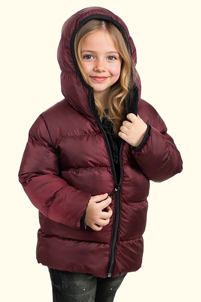 Firststops Burgundy Puffer Winter Jacket - Fleece, Hooded, Waterproof and Wind Resistant