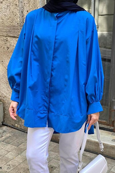 lamelif Сакс-синя туніка - манжети з облямівкою