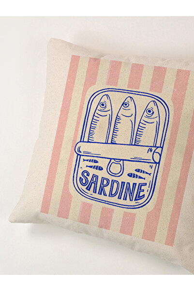 Galia Tasarım Sardine - Pink Striped Washed Linen Throw Pillow Case (45X45 cm)