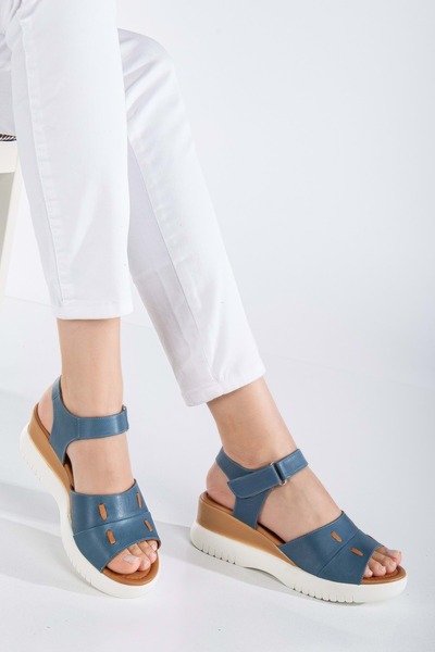 ANALİN SHOES Women's Strong Strappy High Sole Sandals - Denim Blue
