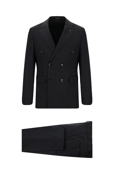 Abdullah Kiğılı Slim Fit Slim Fit Double Breasted Suit with Striped Cashmere